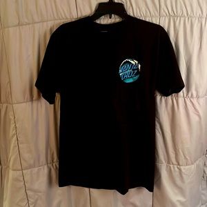 Black Santa Cruz shirt with blue logo in size medium